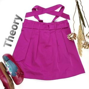 Theory Pink Plum Belted Gathered  Skirt Sz 8